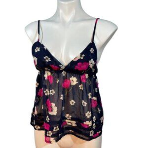 Forever 21 Sheer Babydoll summer flowy top Navy floral New NWT camisole slip top